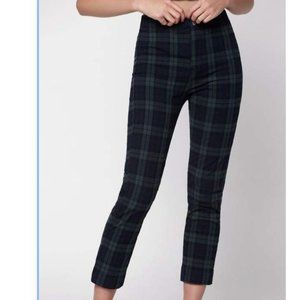John Galt Green Blue Cropped Plaid Pant
